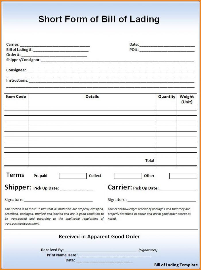 Blank Straight Bill Of Lading Short Form Pdf Form Resume Examples 