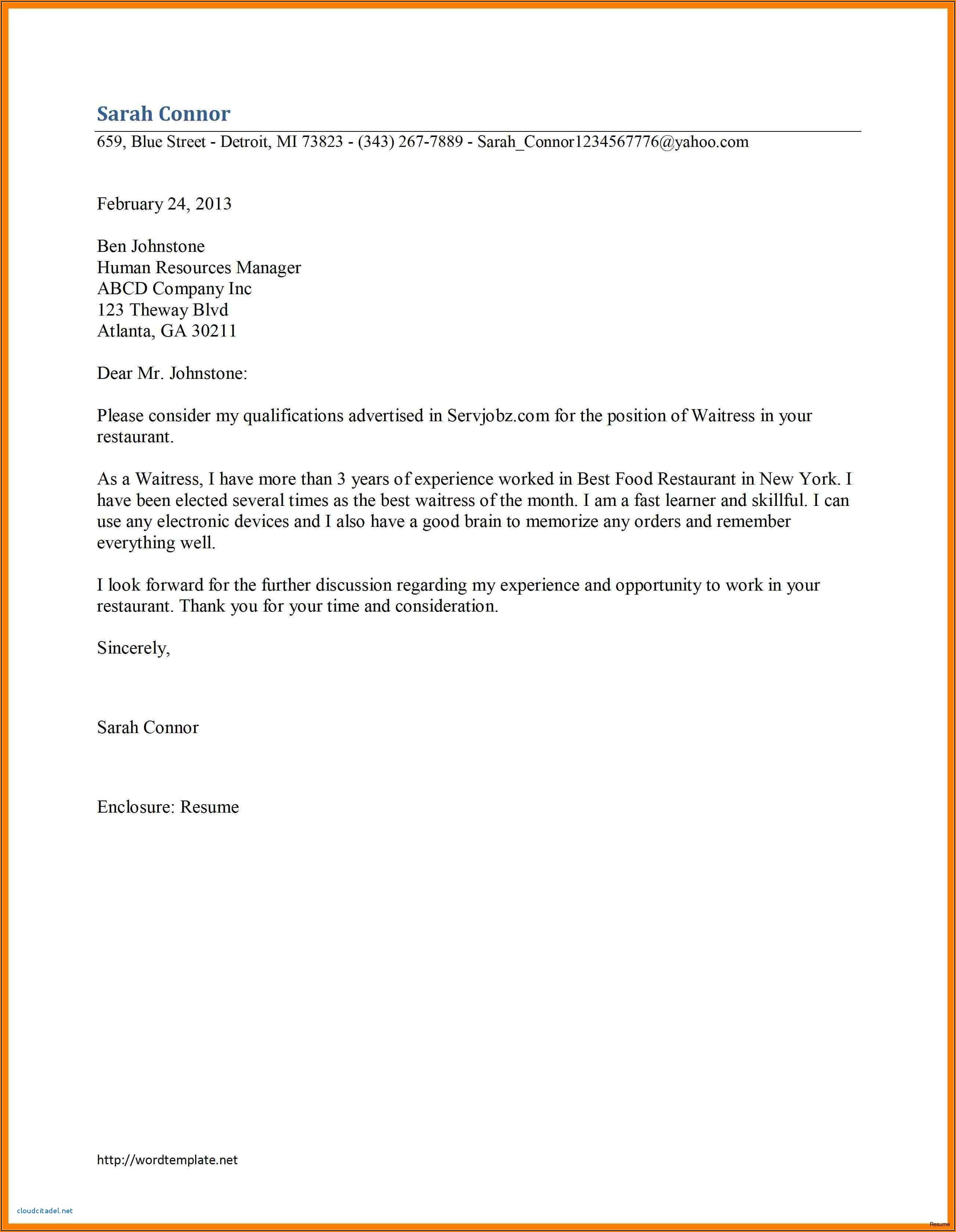 Sample Application Letter For Hotel And Restaurant Management Fresh 