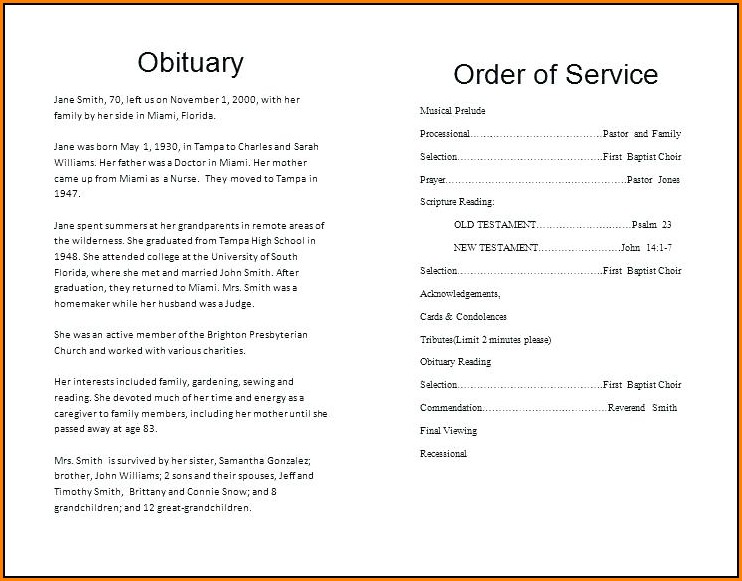 Free Printable Funeral Order Of Service Template Printable Templates Free