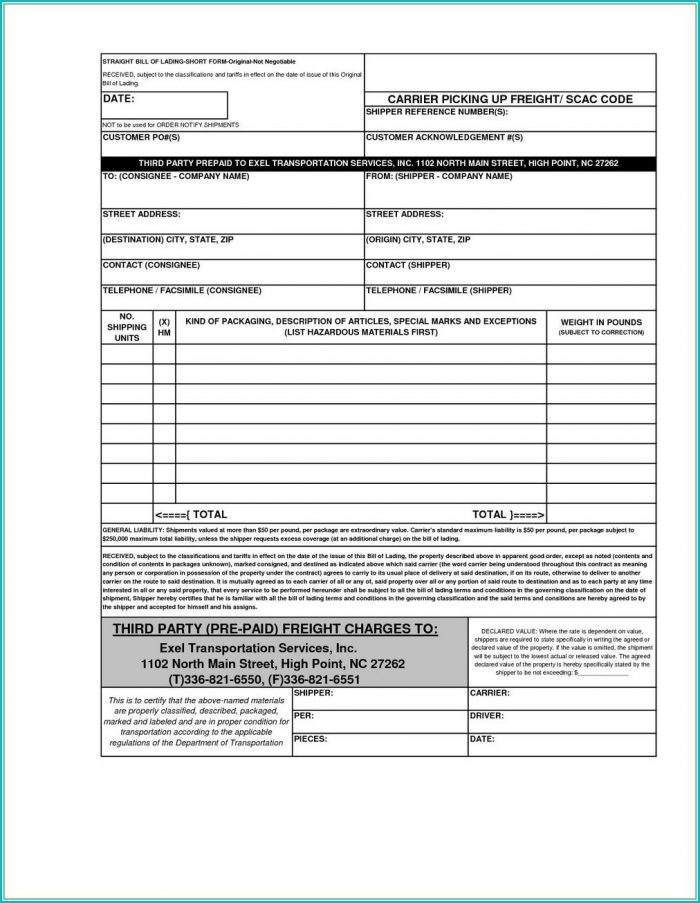 Blank Straight Bill Of Lading Short Form Pdf Form Resume Examples 