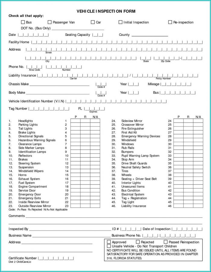 Vehicle Inspection Form Template Free Download