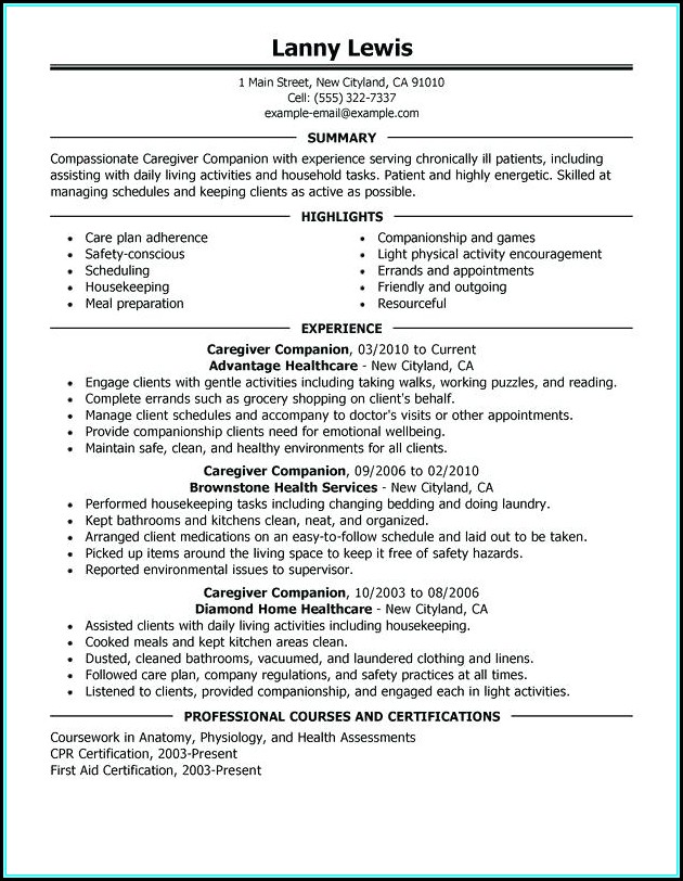 Elderly Caregiver Resume Templates Template 2 Resume Examples 