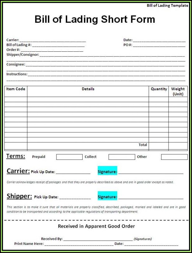 Bill Of Lading Short Form Template Form Resume Examples MW9pj46VAJ