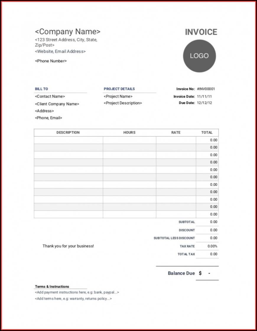  Hourly Invoice Template Google Docs 