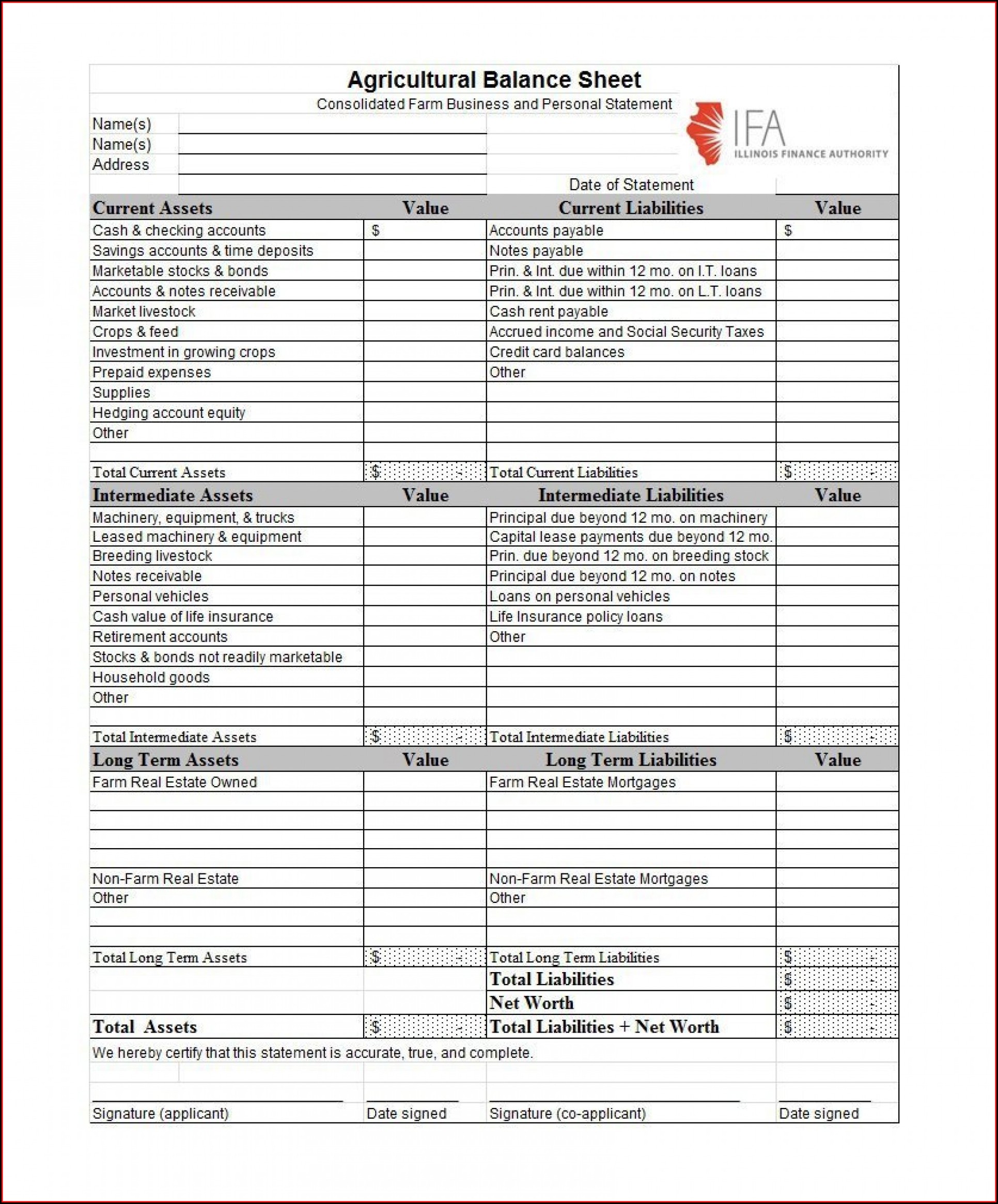 Personal Balance Sheet Template Excel Free Download Template 1 