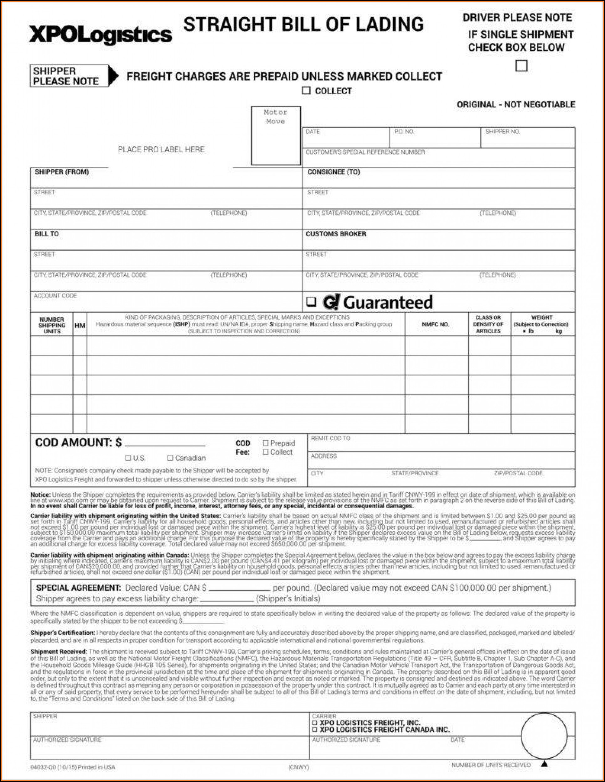 Printable Straight Bill Of Lading Form Form Resume Examples e79Qn7gYkQ