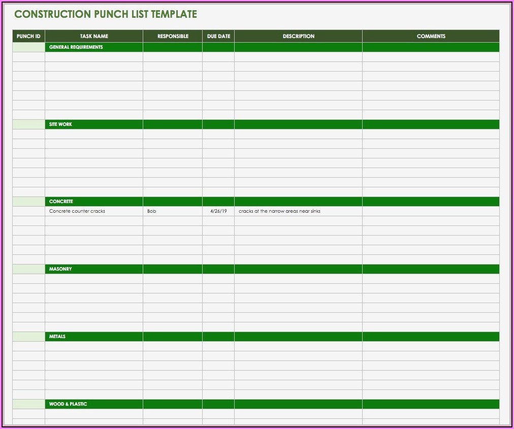  Construction Punch List Template Word Template 1 Resume Examples 