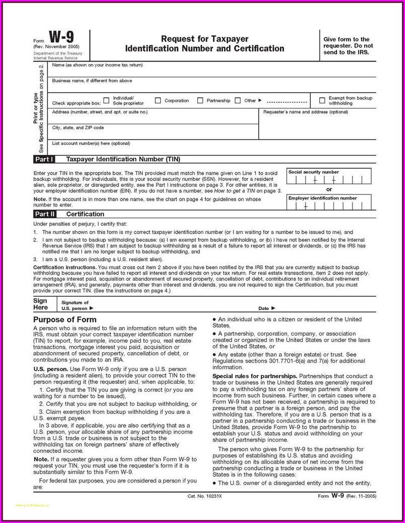 Fillable W 9 Tax Form Printable Forms Free Online