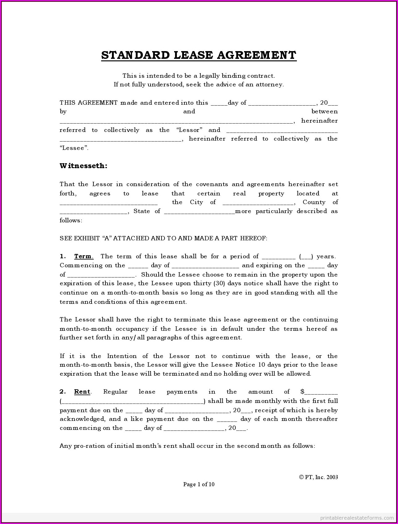 Free Lease Agreements Forms Printable Form Resume Examples A19Xn7oV4k