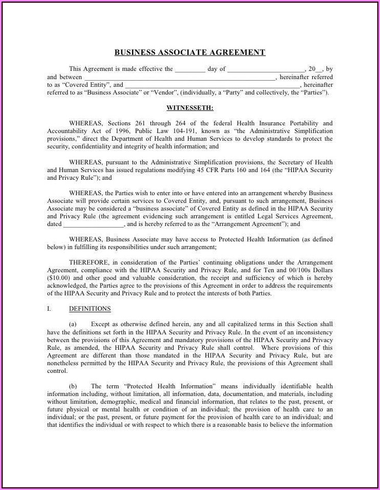  Hipaa Business Associate Agreement Template Word Template 1 Resume 