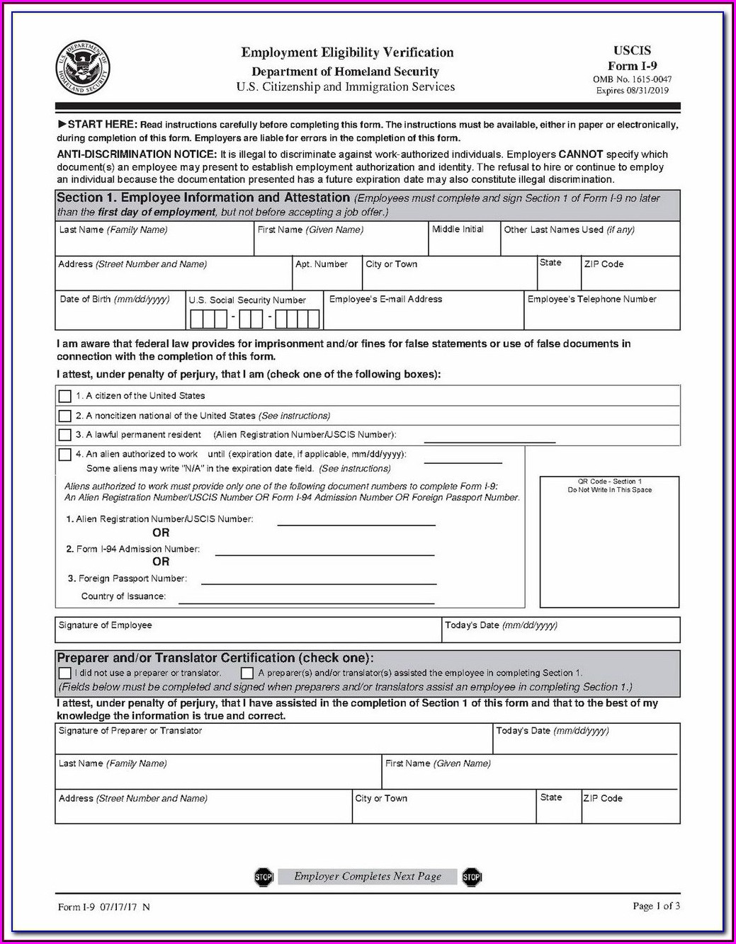 Irs I 9 Form Printable Printable Forms Free Online