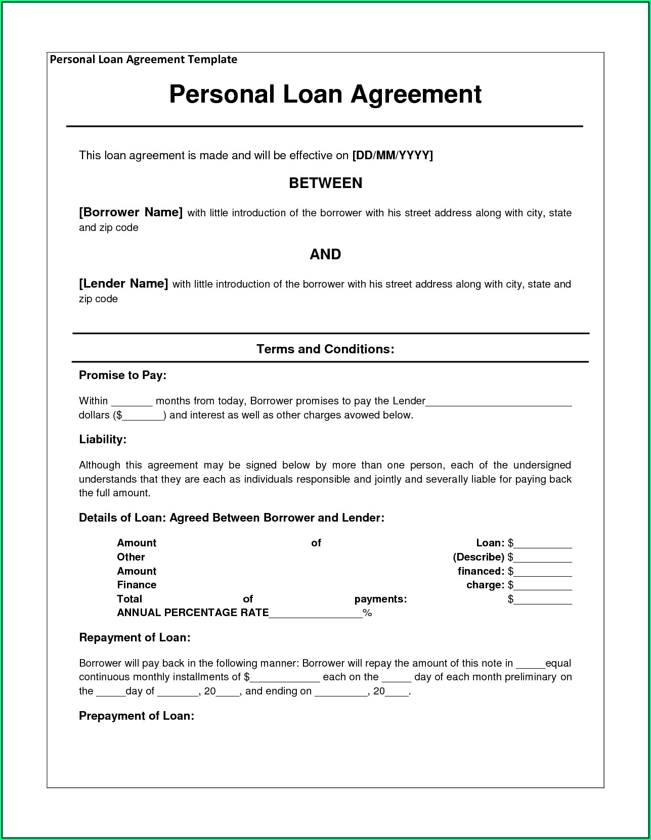 Simple Loan Agreement Template Free India Template 1 Resume 