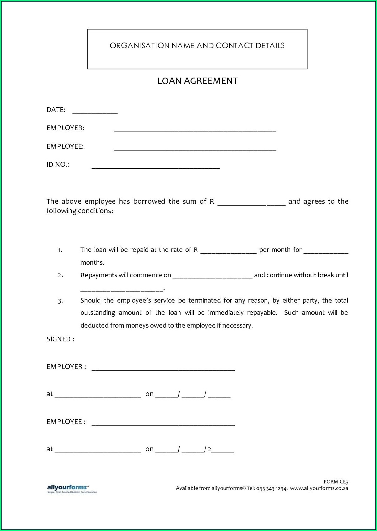 Simple Loan Agreement Template Word South Africa Template 1 Resume 