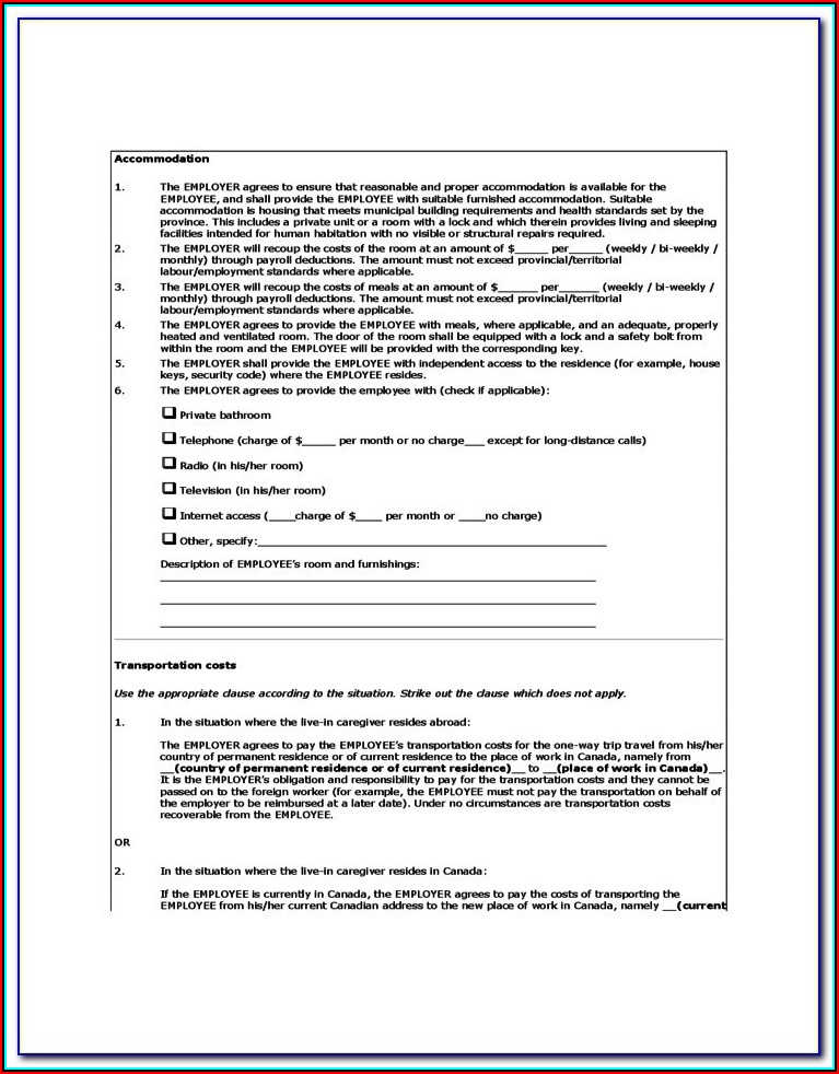 Printable Caregiver Contract Template