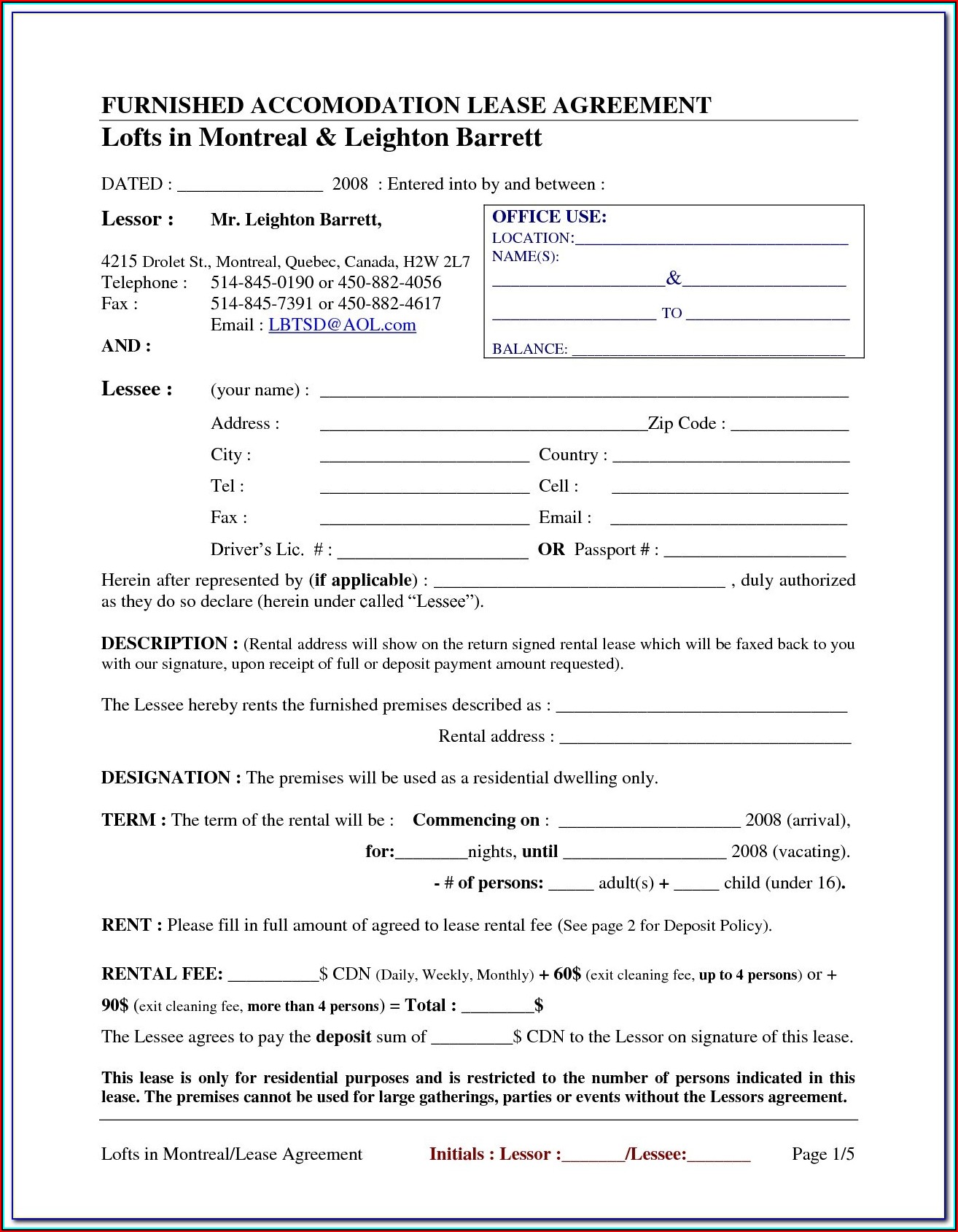 Free Chicago Apartment Lease Form Form Resume Examples E4Y4oxg9lB