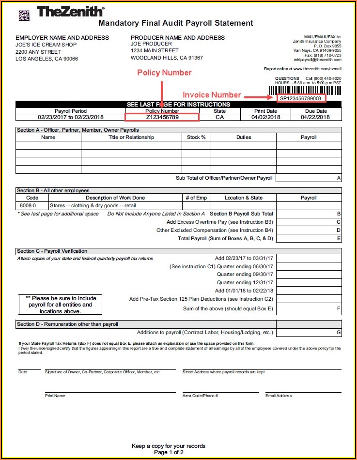 Sample Workers Comp Audit Forms