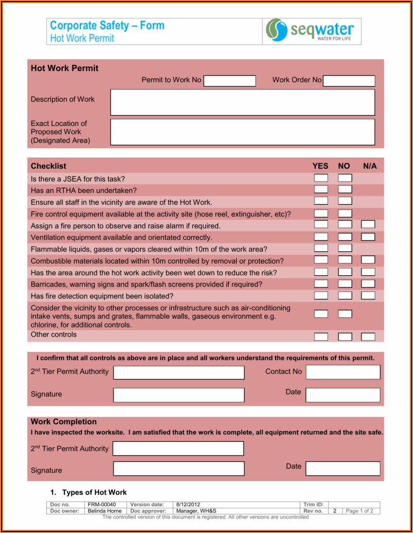 Cal Osha Hot Work Permit Form Form Resume Examples gq965jP2OR