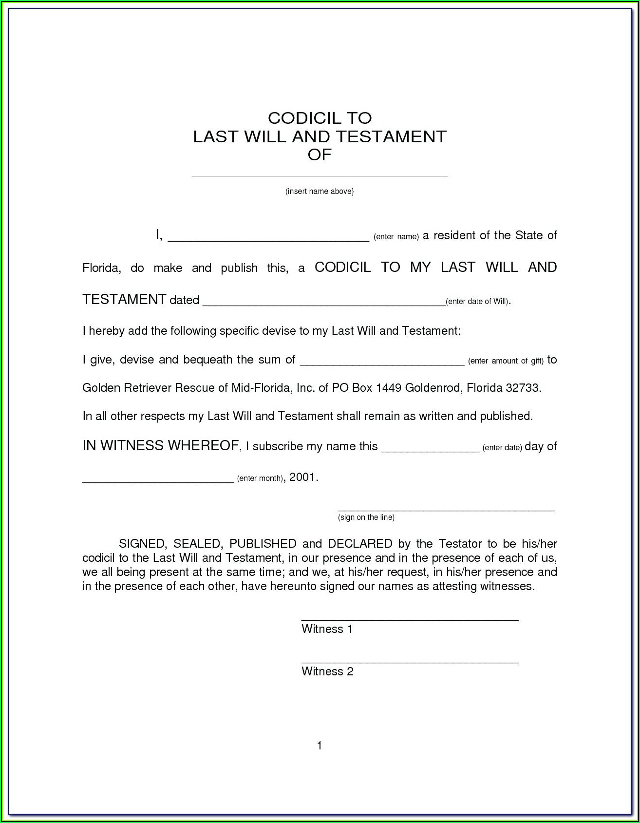 Printable Codicil Form Uk Printable Forms Free Online