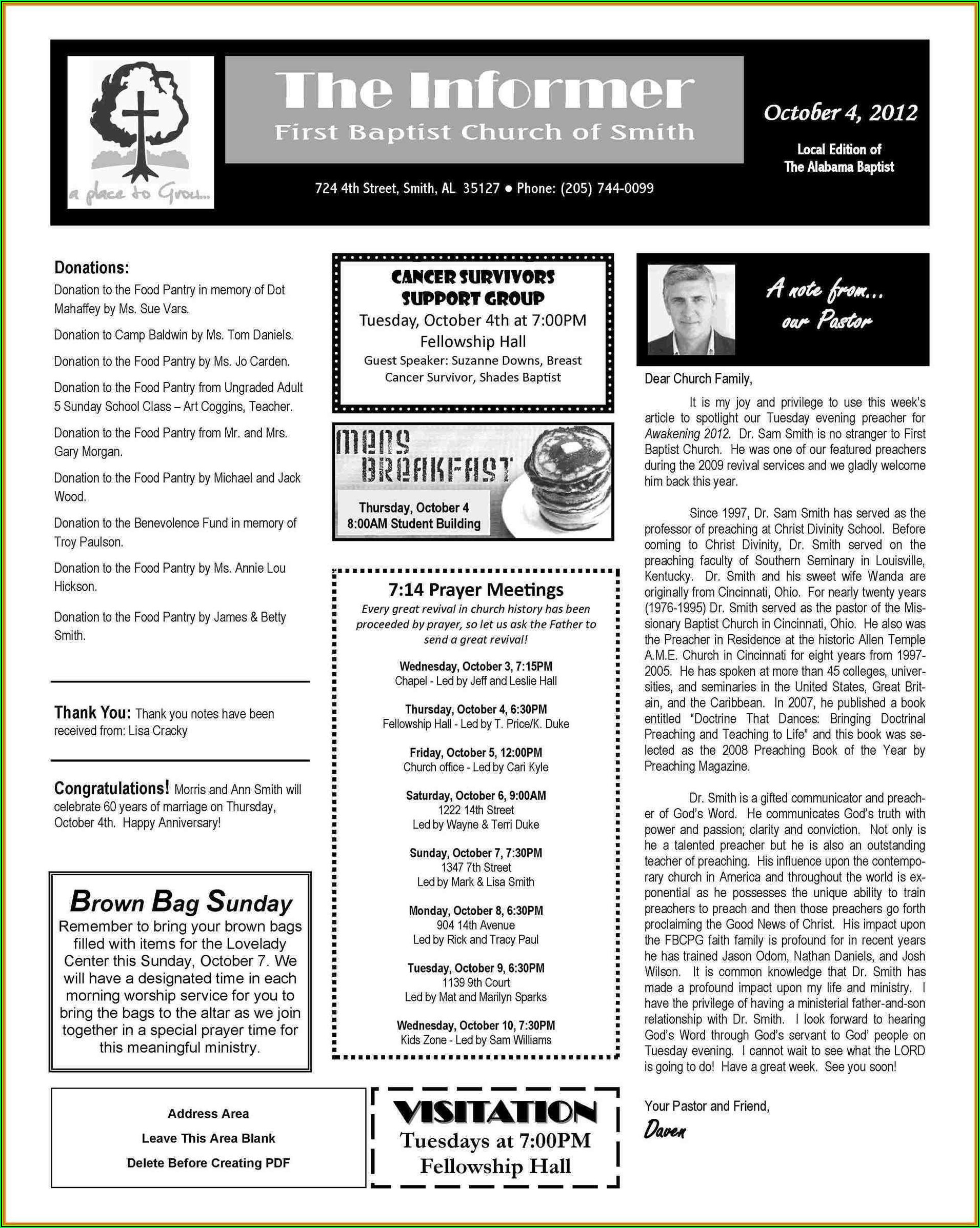 Sample Church Newsletter Templates