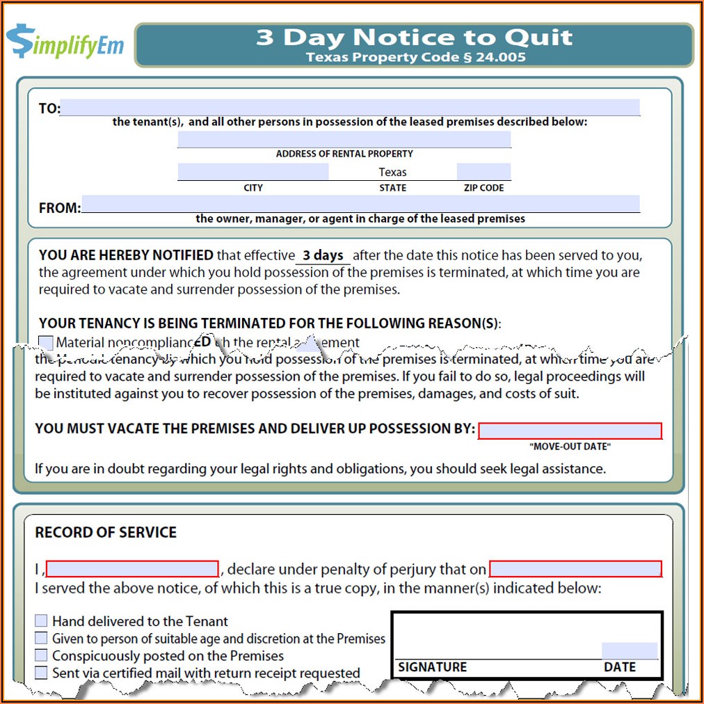 Free Texas 3 Day Notice To Vacate Form Form Resume Examples emVKPXe2rX