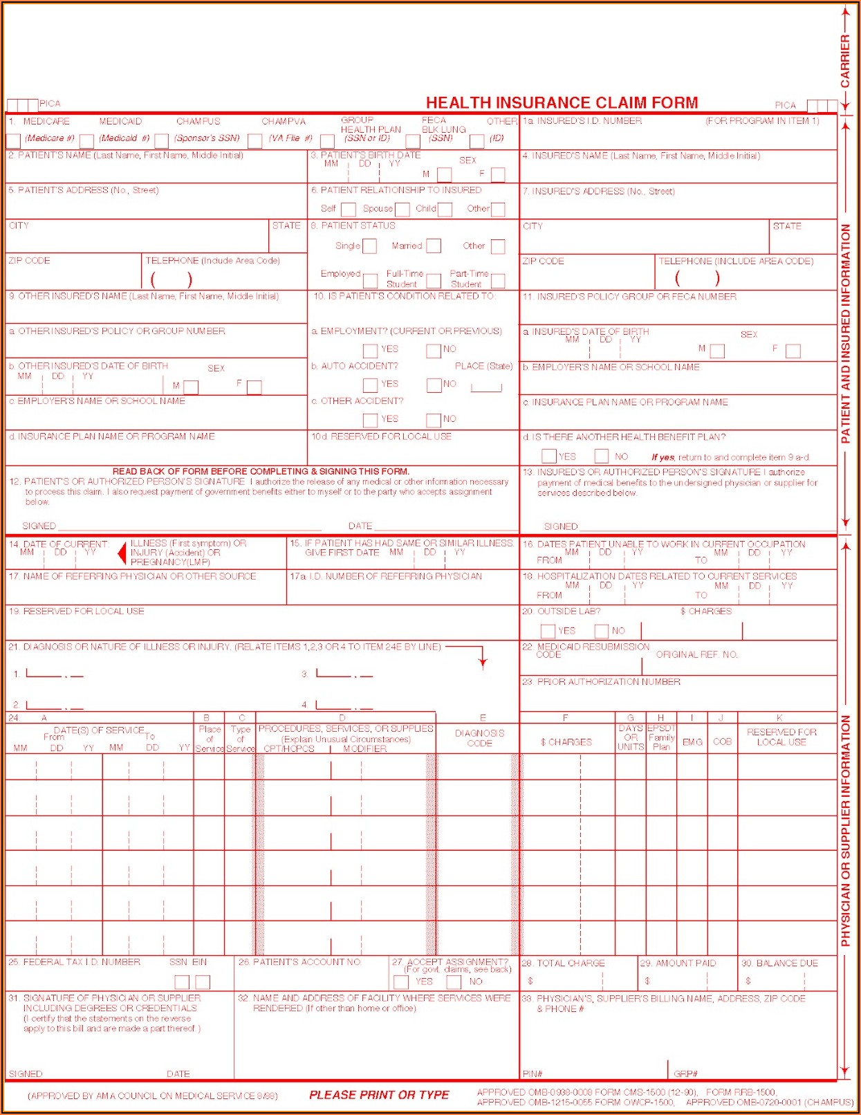 Fillable Health Insurance Claim Form Printable Forms Free Online