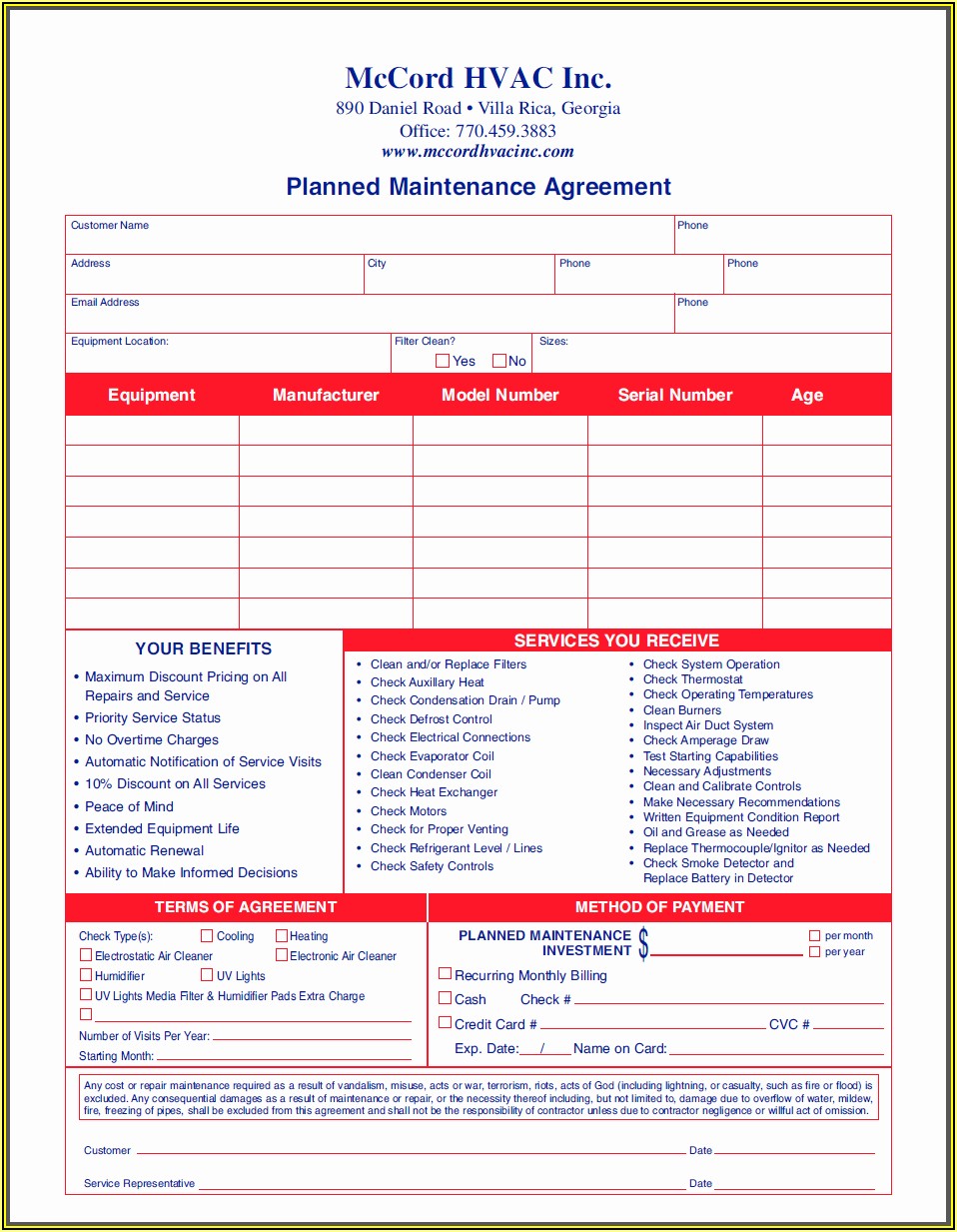 Hvac Preventive Maintenance Agreement Template Template 1 Resume 