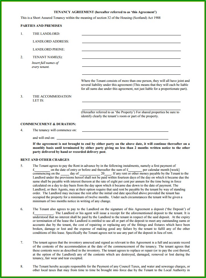 Tenancy Agreement Template Free Download Scotland Template 2 Resume 