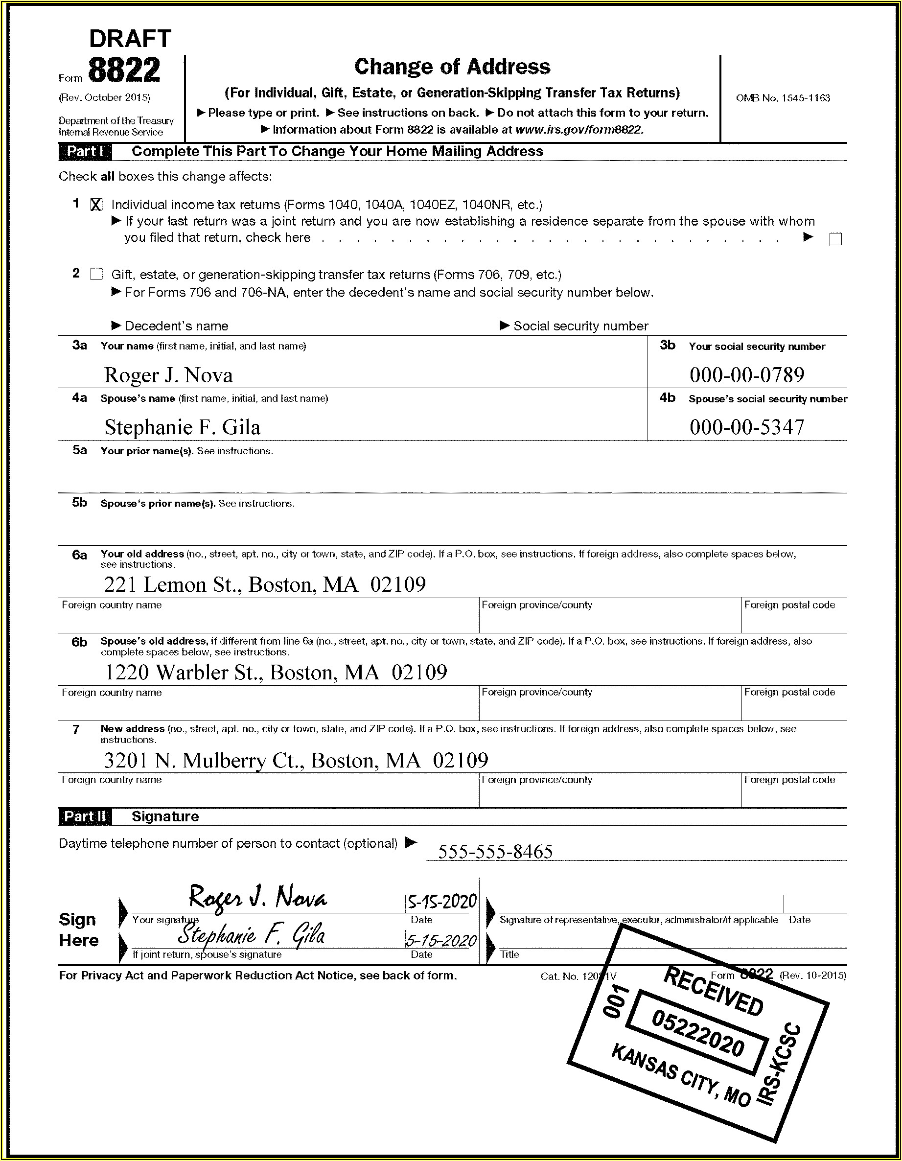 Printable Irs Form 8822 B Form Resume Examples X42M7drYkG