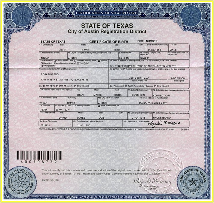 Texas Birth Certificate Long Form Vs Short Form Form Resume 