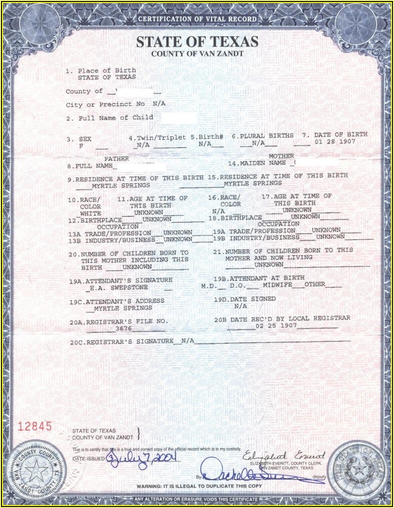 Texas Long Form Birth Certificate Passport Form Resume Examples 