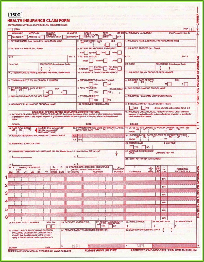 Cms 1500 Claim Form Fillable Free Printable Forms Free Online