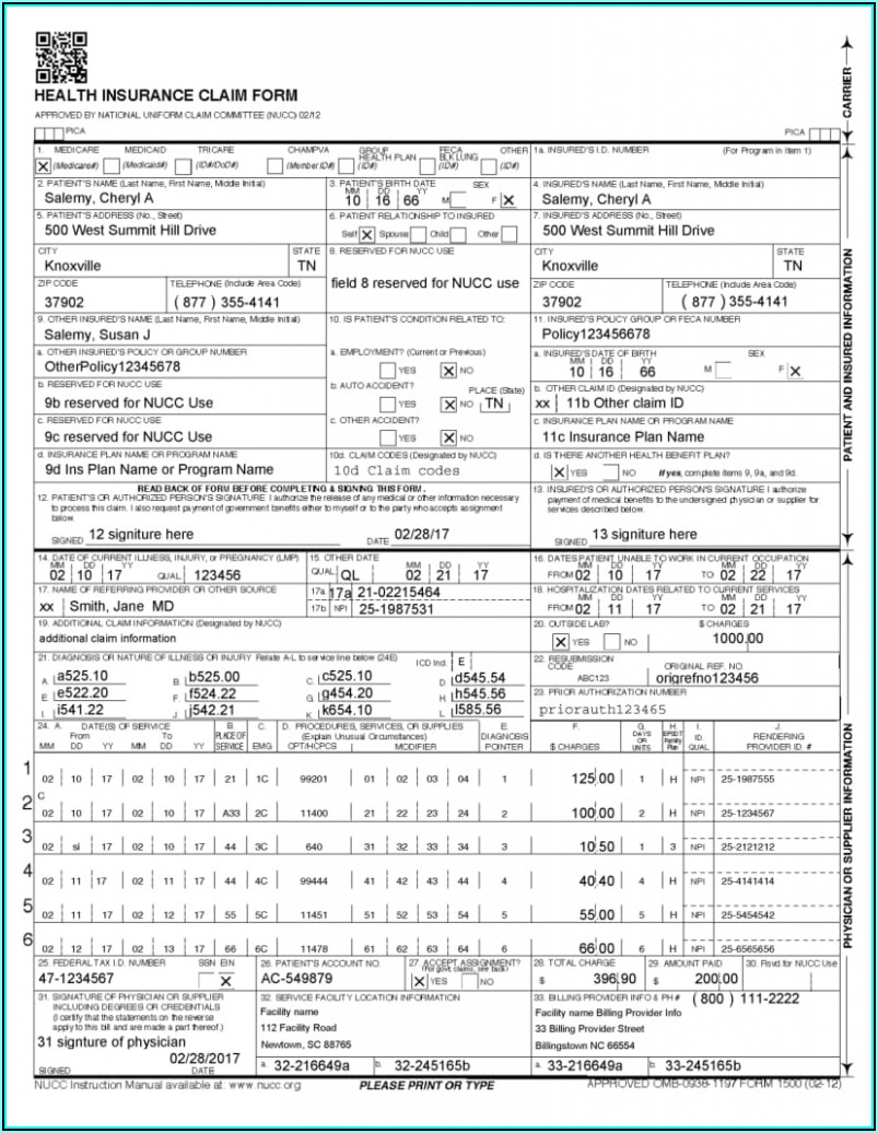 Sample Completed 1500 Claim Form Form Resume Examples Wk9yjk6Y3D