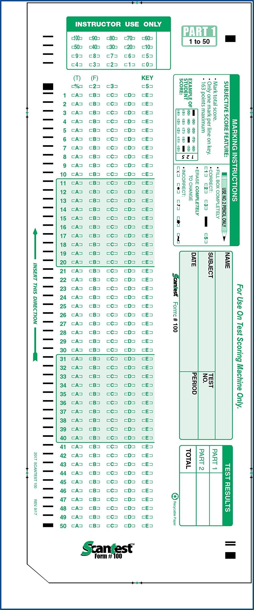 Scantron Printable