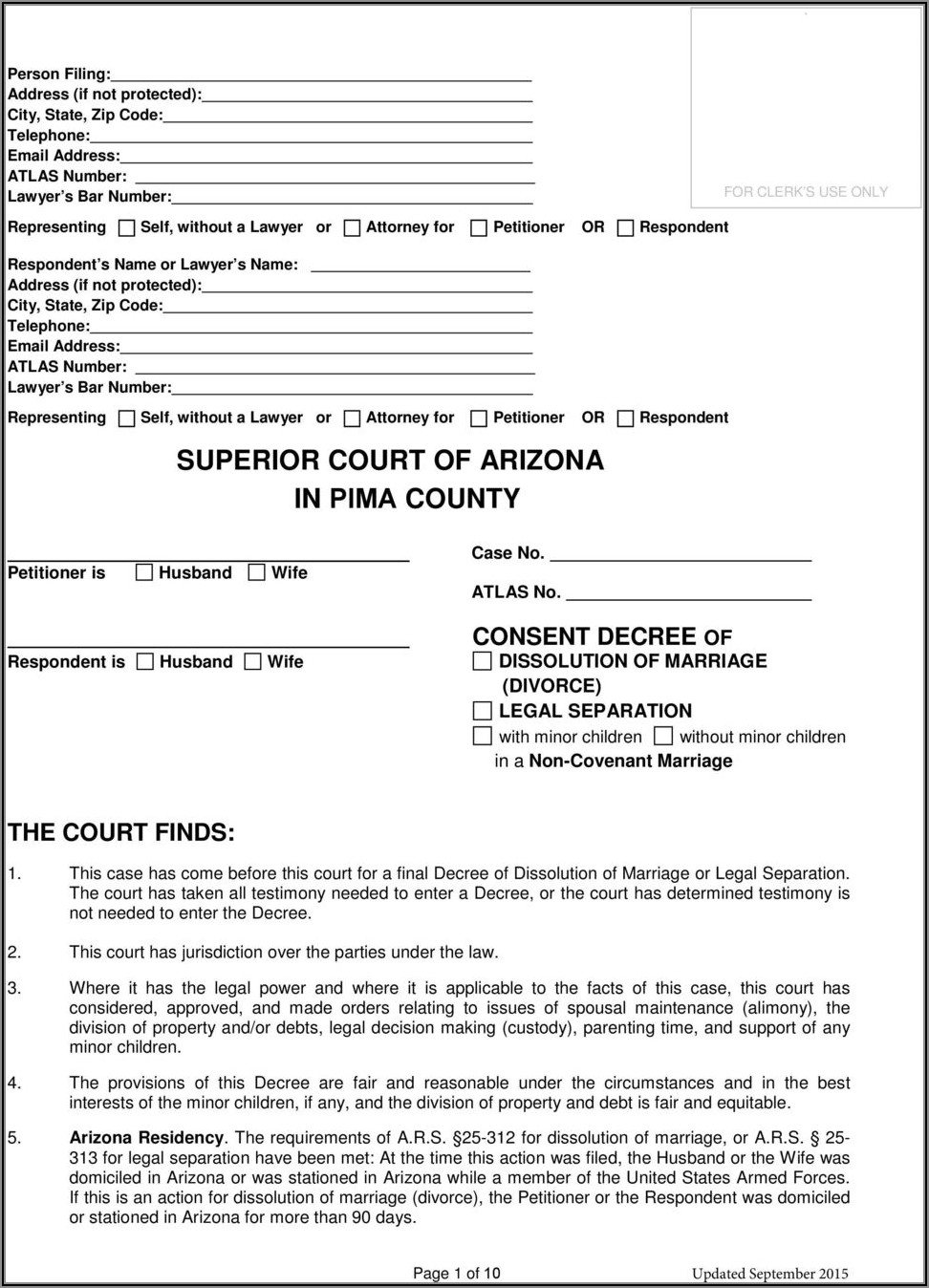 Printable Arizona Divorce Papers