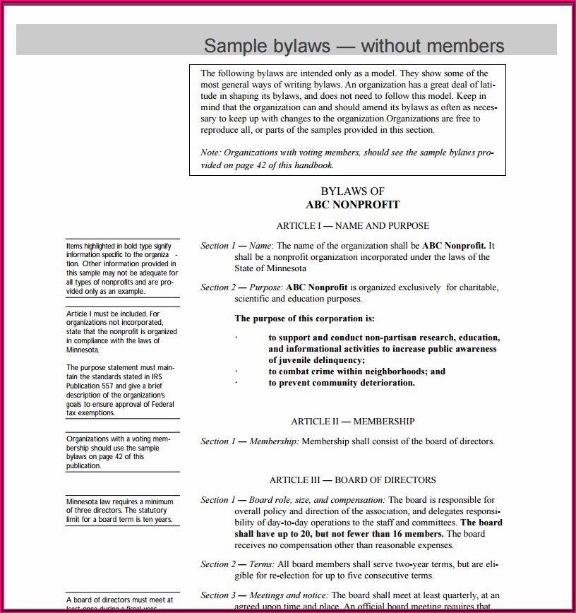 Minnesota Nonprofit Bylaws Template Template 1 Resume Examples 