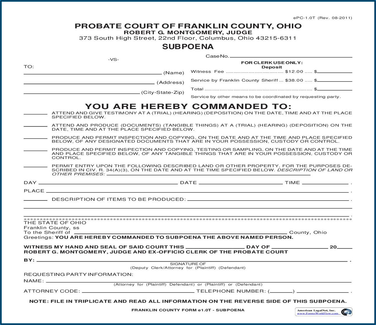 Franklin County Ohio Probate Court Forms Form Resume Examples 