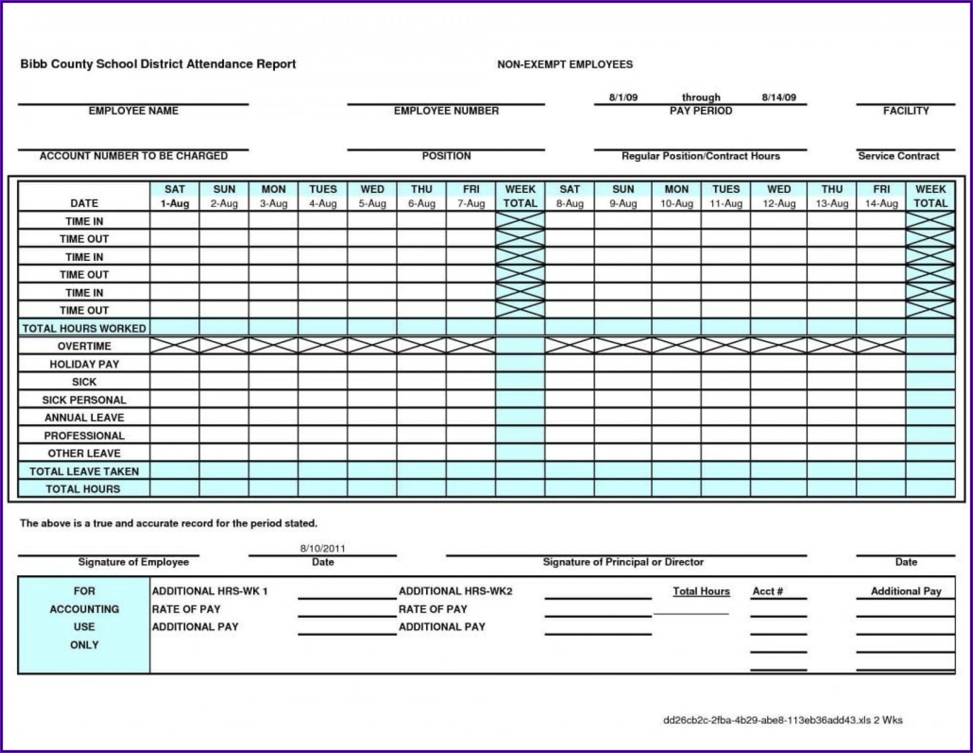 Excel Monthly Timesheet Template With Formulas