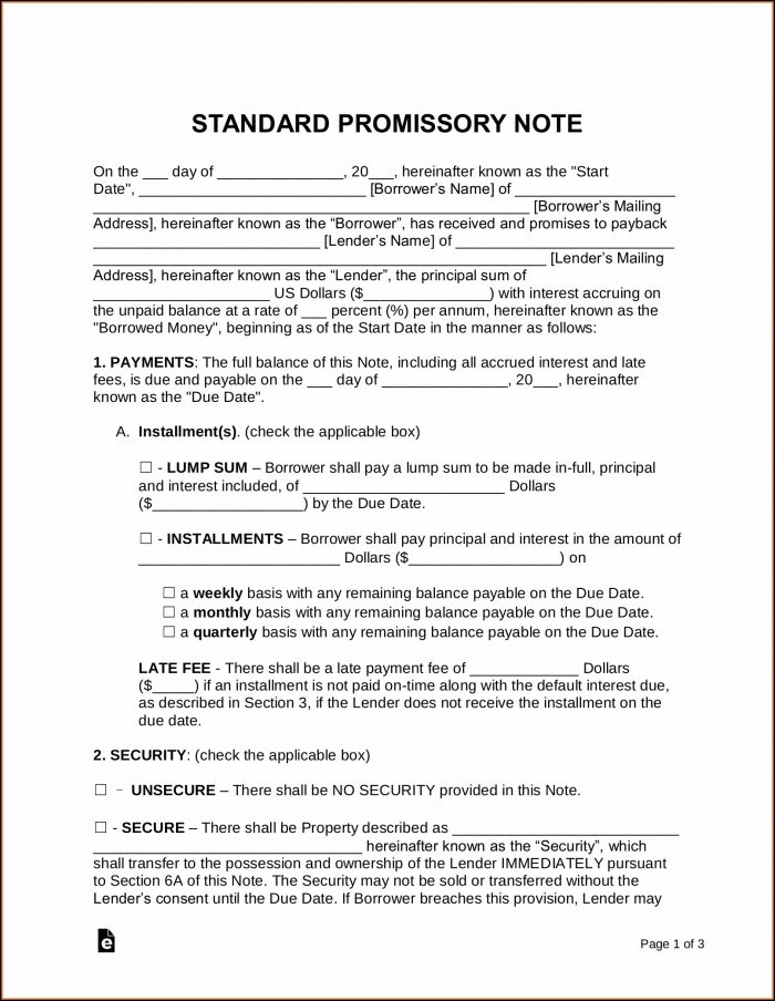 Free Fillable Promissory Note Template - Template 1 : Resume Examples # ...