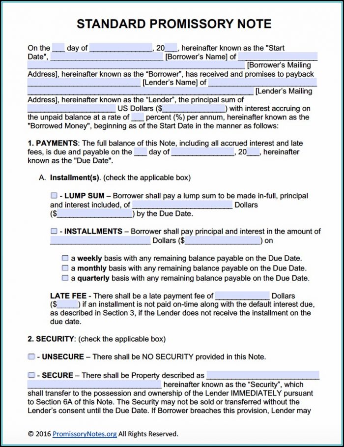 Free Fillable Promissory Note Template - Template 1 : Resume Examples # ...