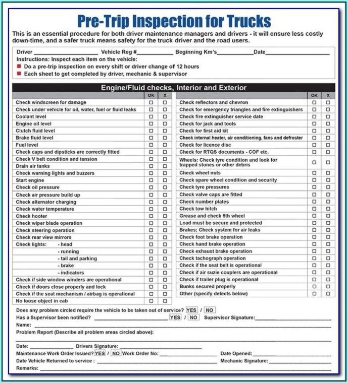 Semi Truck Pre Trip Inspection Form Form Resume Examples 7NYA0Mwn9p