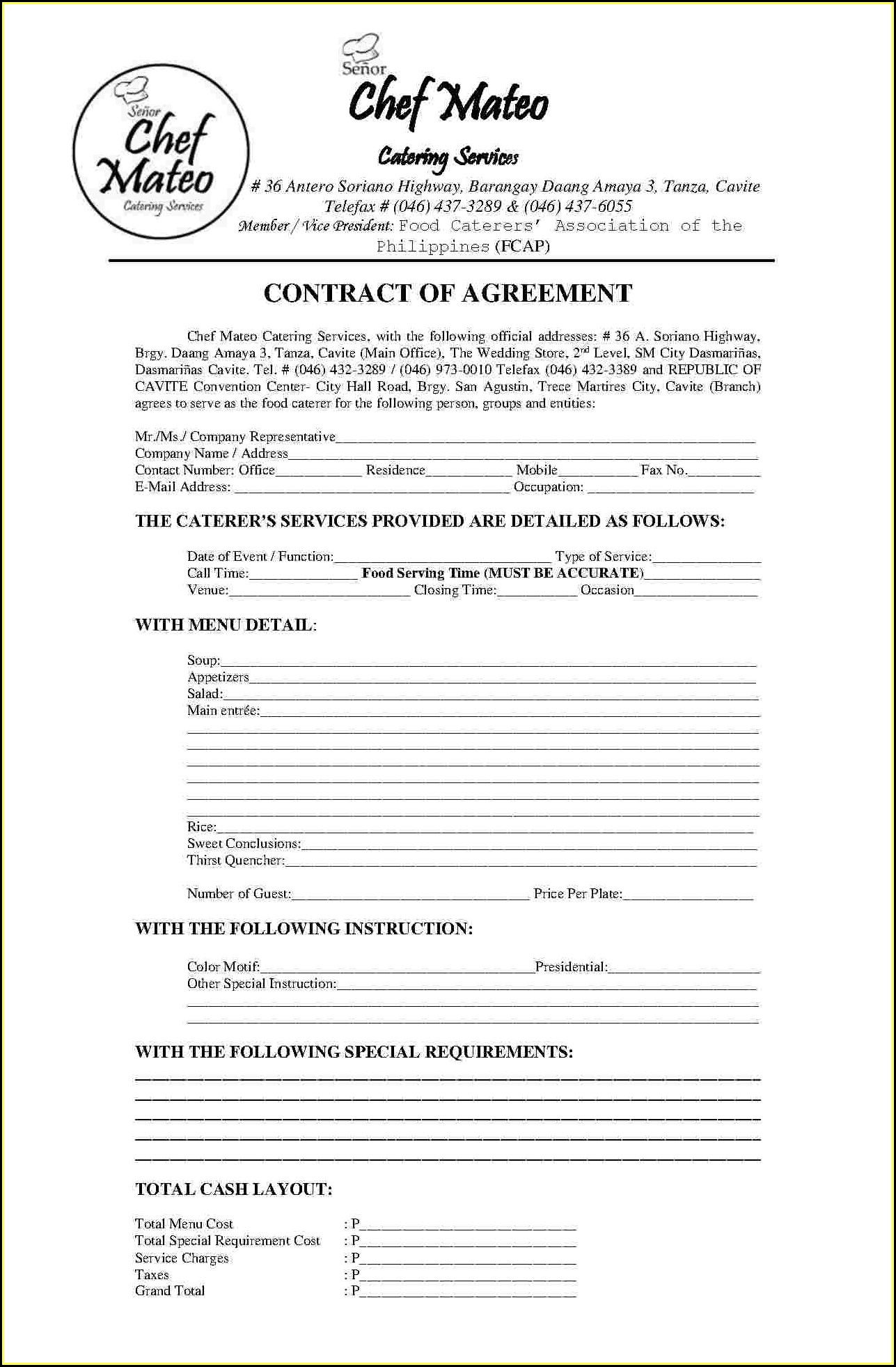 Printable Catering Contract