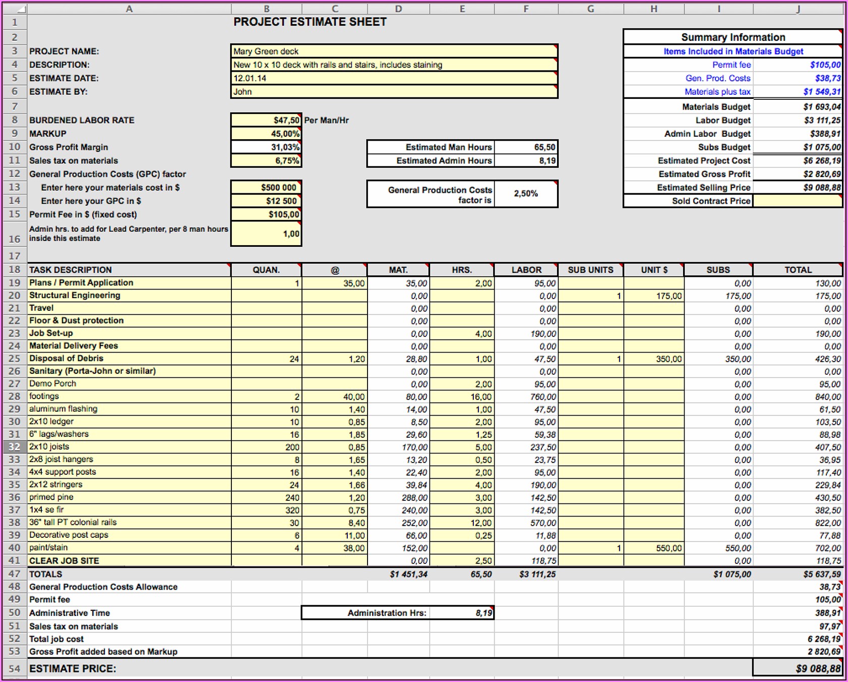 Construction Cost Estimate Template Excel Philippines Template 1 