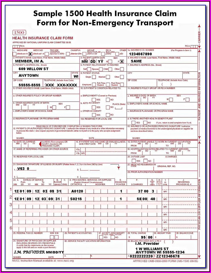 Fillable Cms 1500 Form Pdf Printable Forms Free Online