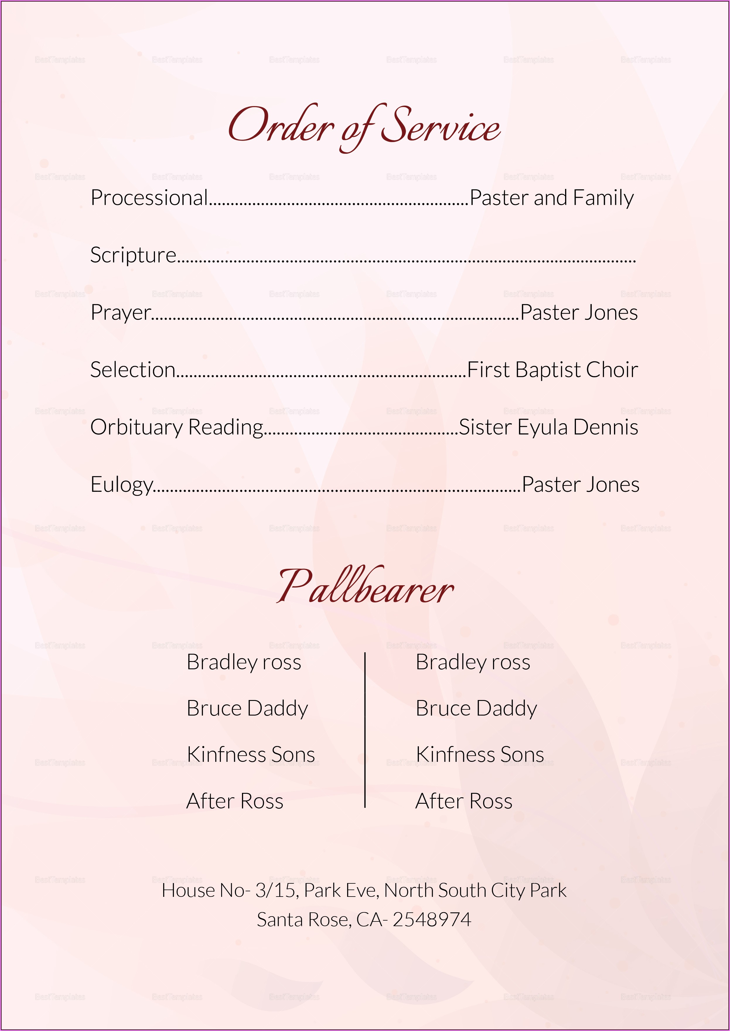 Catholic Funeral Program Template