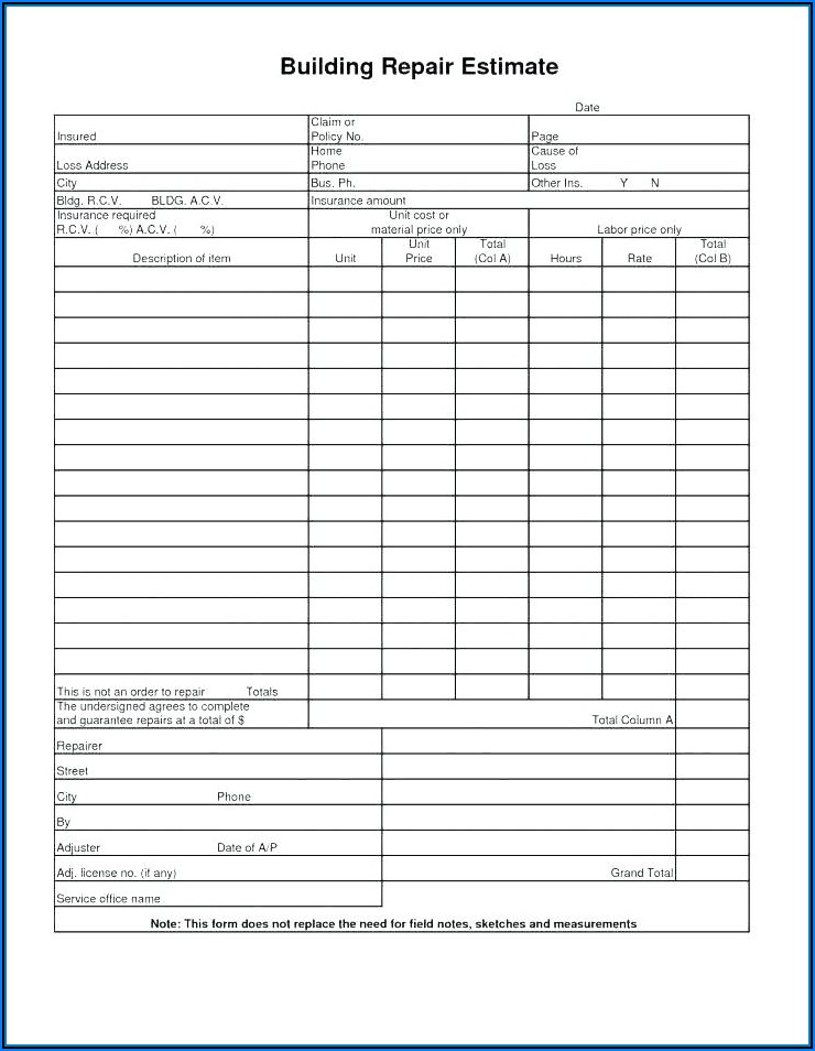 Free Roofing Estimate Forms Printable