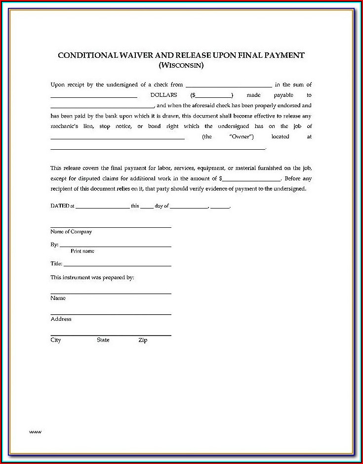 State Of Wisconsin Construction Lien Waiver Form Form Resume 