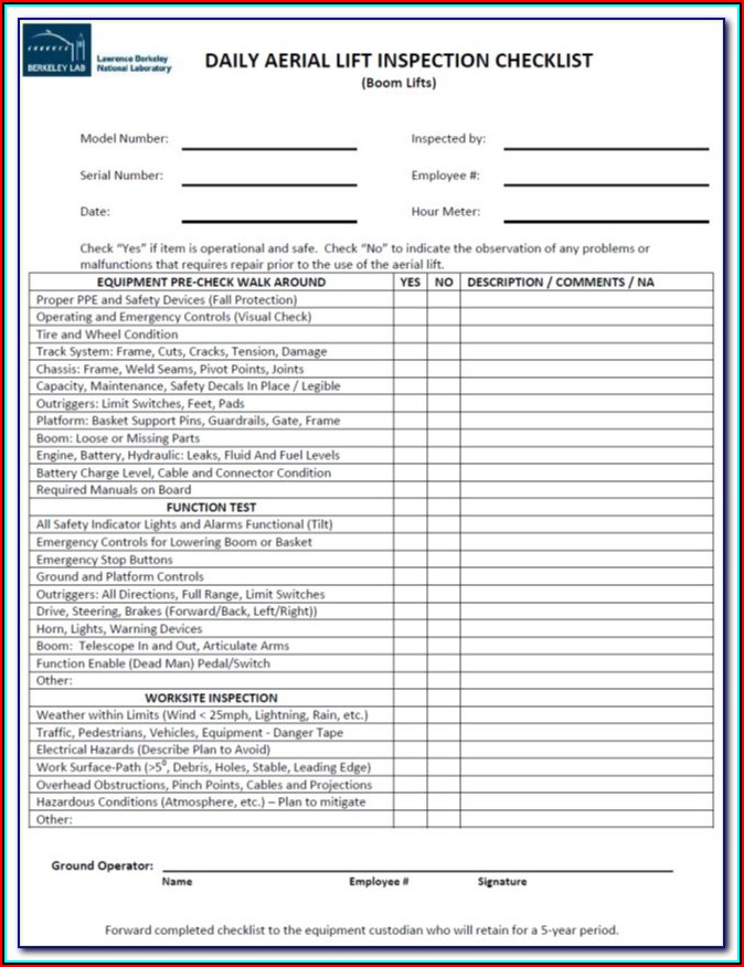 Genie Aerial Lift Annual Inspection Form Form Resume Examples 