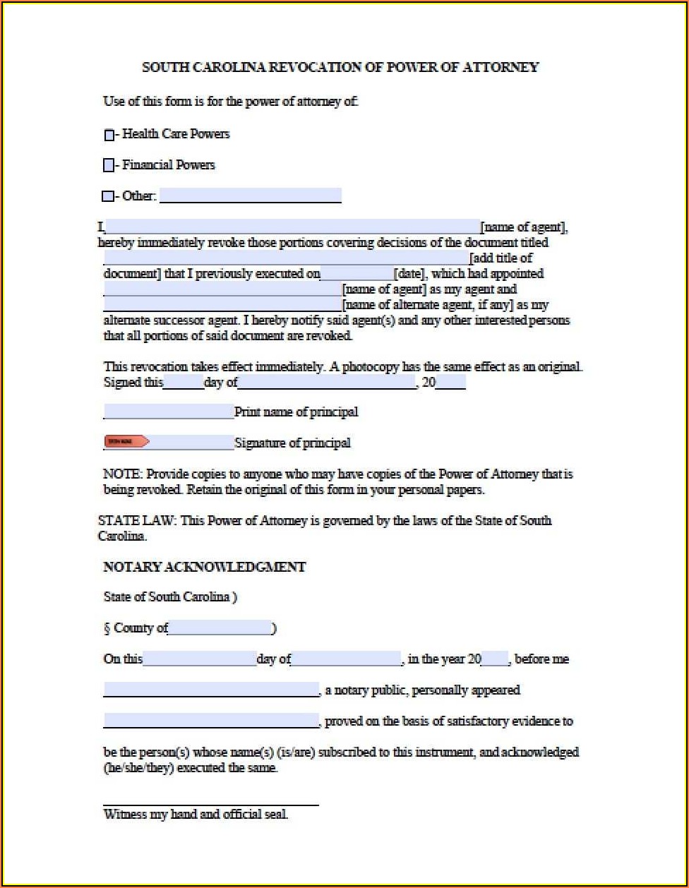 Free Printable Durable Power Of Attorney Form South Carolina