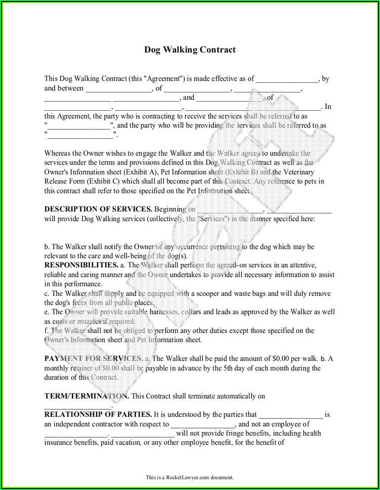 Dog Walking Contract Template - Template 2 : Resume Examples #MeVRP6a9Do