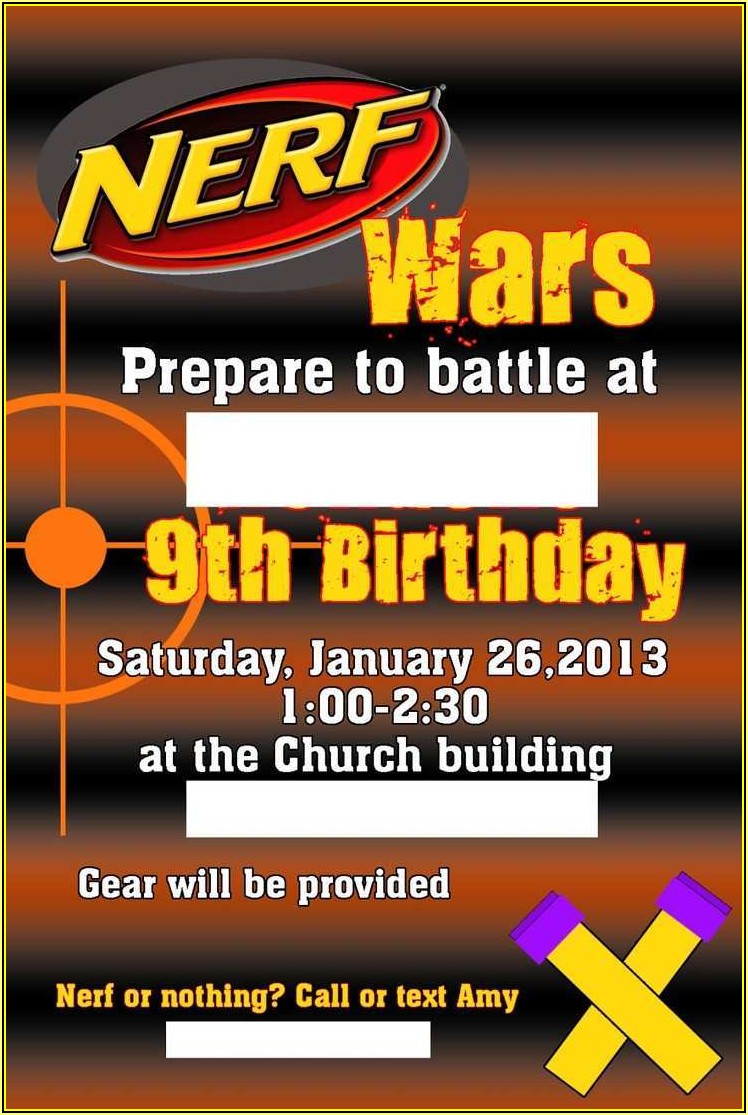 Free Nerf Birthday Party Invitation Template - Template 1 : Resume ...